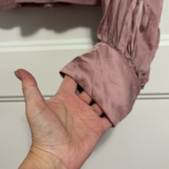 Anthropologie Womens Twofer Faux Wrap Sweater Size Small MauvePuff Sleeve Ribbed - Picture 4 of 12